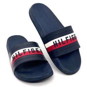 Tommy Hilfiger Slides Rubber Logo Mens Size 9 Medium Navy Blue Casual Beach Wear